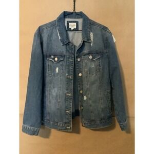 Women's Basic Denim Distressed Stretch Wax Jean Jacket size Small